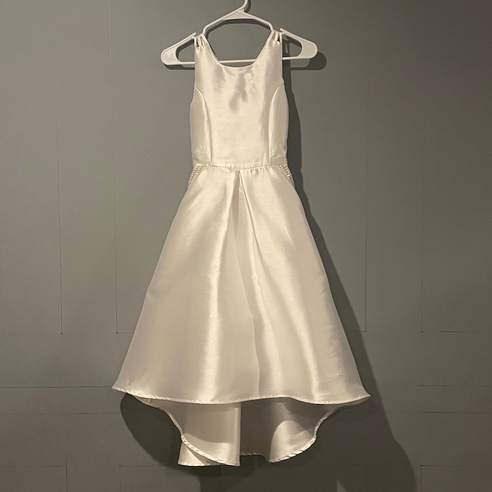 White High-Low Dress with Sequin Detail